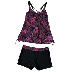 NWT Tempt Me Tropical Tankini Set With Shorts Swimwear Size L